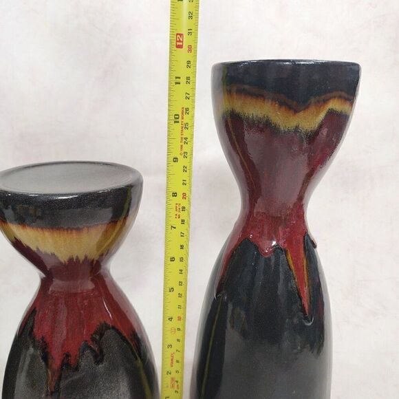 3 Pier 1 Imports 8.5"/11.5" Pillar Candle Holder Glaze Ceramic Gold Brwn Red Blk - Picture 3 of 14